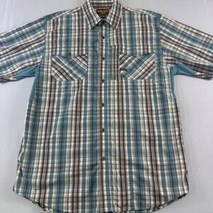 Ariat Rebar Mens Plaid Short Sleeve Work Shirt Blue Teal Mesh Underarm Size M